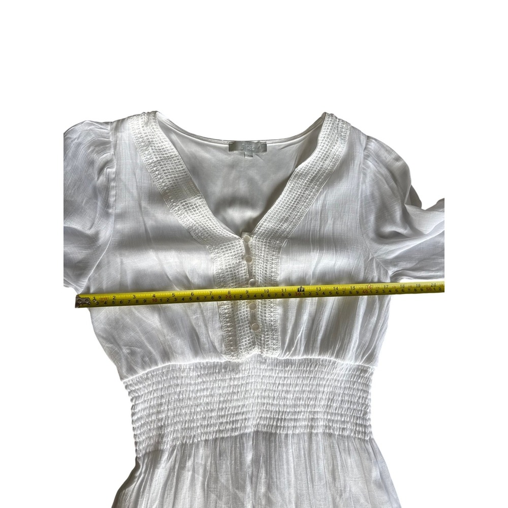 JOIE‎ White Tiered Midi Dress Smocked Waist Crochet Lace Fall Wedding Large - Picture 5 of 11